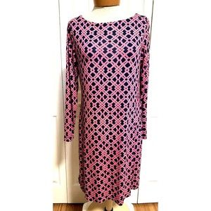 Vineyard Vines XS long sleeve Rayon dress navy pink red geometric design